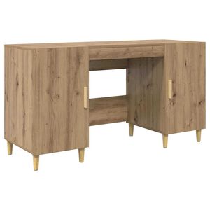 vidaXL Bureau met plank Artisan Eiken 140 x 50 x 75 cm Bewerkt hout