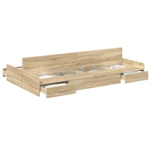 vidaXL Opbergbedframe met lade Sonoma Eiken 120 x 190 cm Bewerkt hout