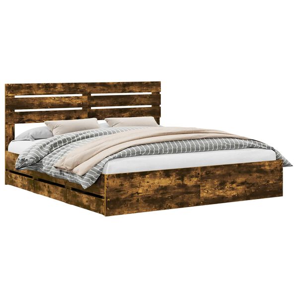 vidaXL Bedframe met lade Gerookt eiken 200 x 200 cm Ingenieurshout