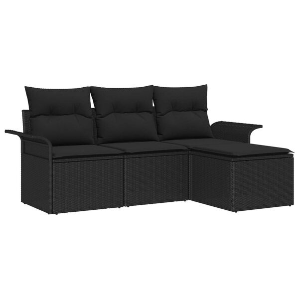 vidaXL Tuin Sofa Set met kussen met opslag 4 pcs Zwart Poly riet