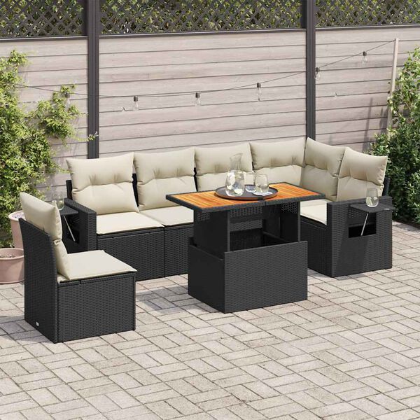 vidaXL 7-delige Loungeset met kussens poly rattan zwart