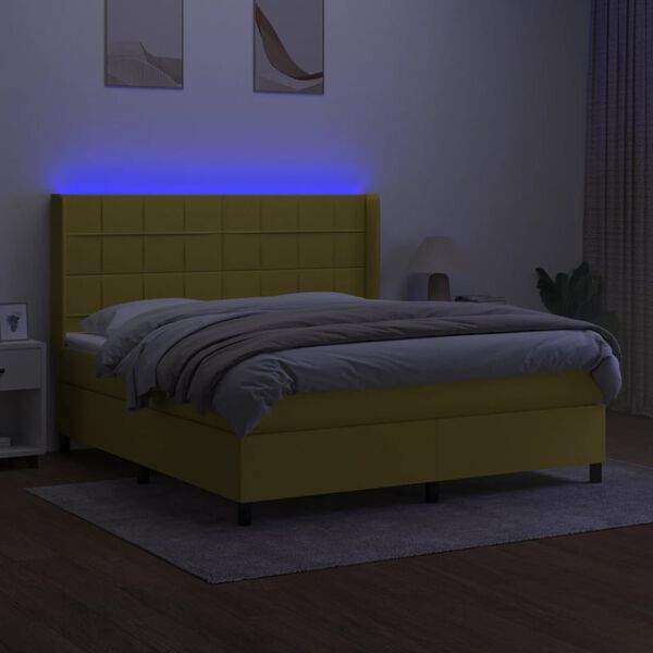 vidaXL Boxspring met matras en LED stof groen 160x200 cm