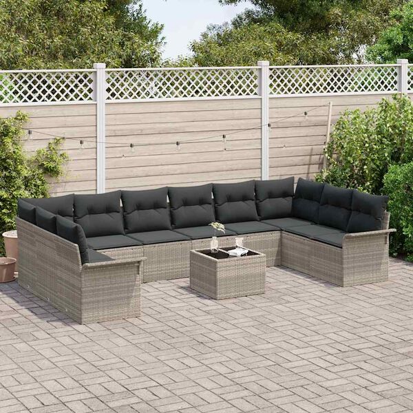 vidaXL Tuin Sofa Set met kussen 11 pcs Lichtgrijs Poly riet