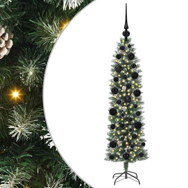 vidaXL Kunstmatige slanke kerstboom met 150 LED Groen en Wit 120 cm