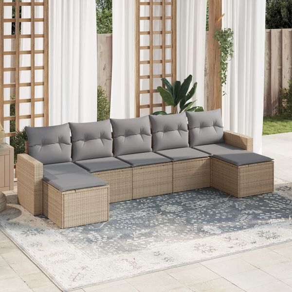 vidaXL 7-delige Loungeset met kussens poly rattan beige