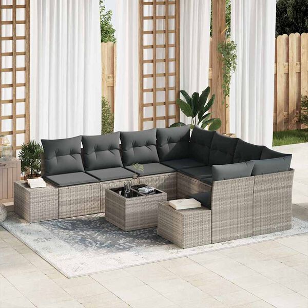 vidaXL Tuin Sofa Set met kussen 9 pcs Lichtgrijs poly rattan
