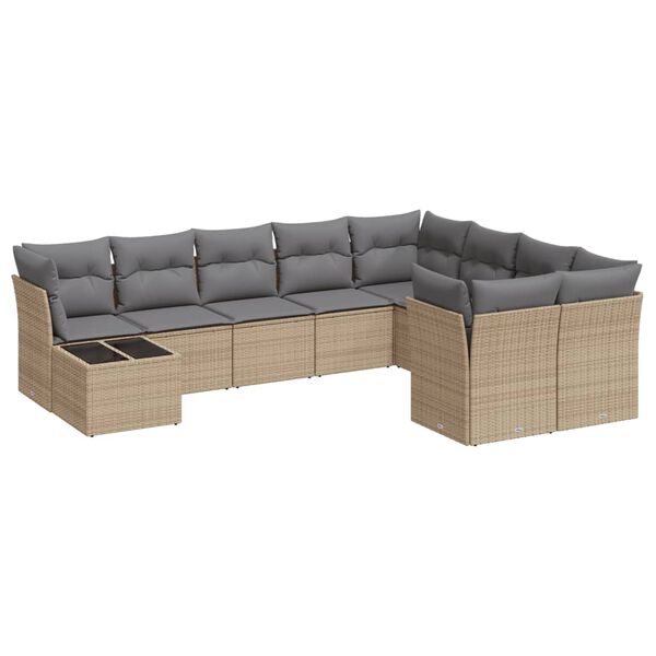vidaXL 10-delige Loungeset met kussens poly rattan beige