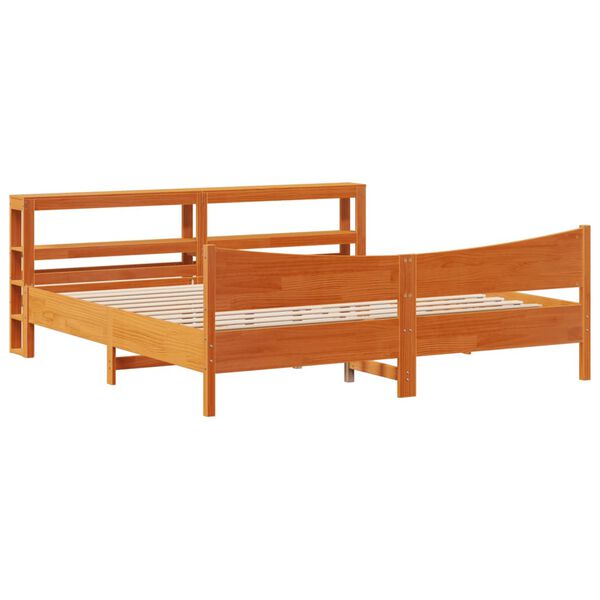 vidaXL Bedframe met hoofdbord massief grenenhout wasbruin 200x200 cm