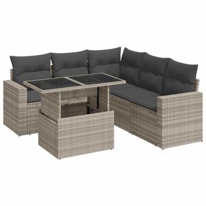 vidaXL 6-delige Loungeset met kussens poly rattan lichtgrijs