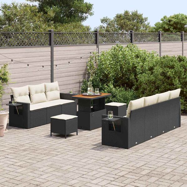 vidaXL Tuin Sofa Set met kussen met opslag 10 pcs Zwart en cr&egrave;me