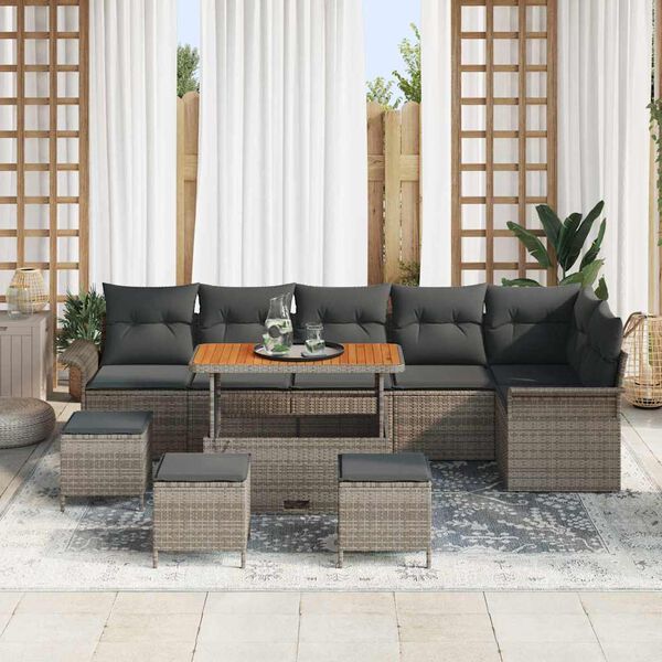 vidaXL Tuin Sofa Set met kussen met opslag met kussen 10 pcs Grijs