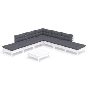 vidaXL 8-delige Loungeset met kussens grenenhout wit