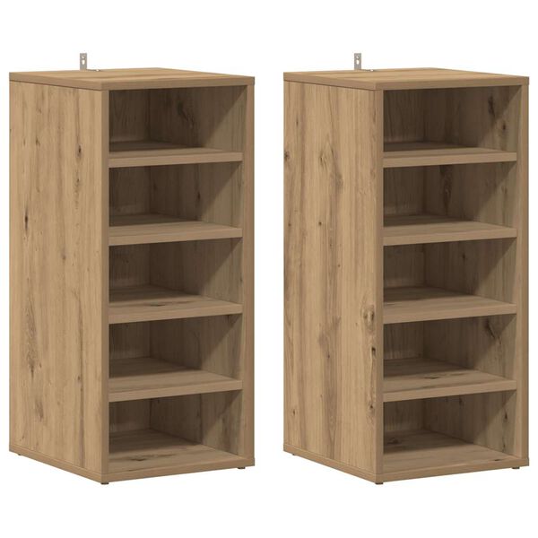 vidaXL Schoenenkasten 2 st 32x35x70 cm bewerkt hout artisanaal eiken
