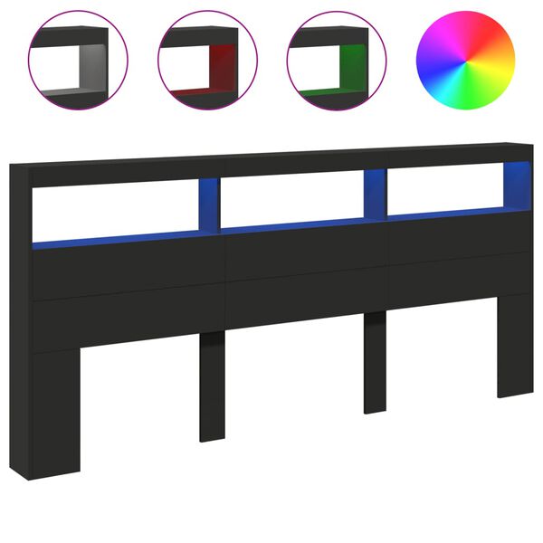 vidaXL Hoofdbordkast met LED-verlichting 220x17x102 cm zwart