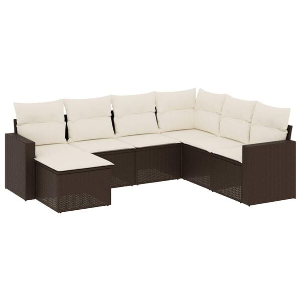 vidaXL 7-delige Loungeset met kussens poly rattan bruin