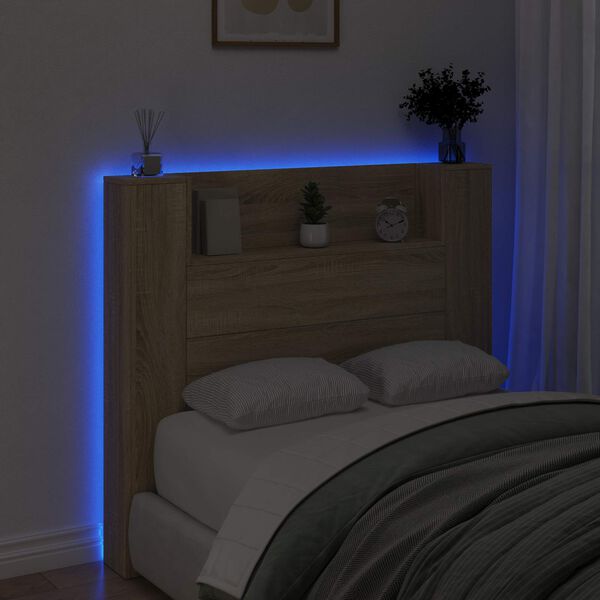 vidaXL Hoofdbord Kast met LED met plank Sonoma 120 x 16,5 x 103,5 cm