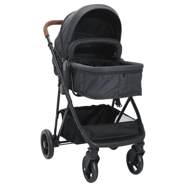 vidaXL Kinderwagen 2-in-1 staal antracietkleurig en zwart