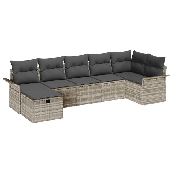 vidaXL Tuin Sofa Set met kussen met opslag 7 pcs Lichtgrijs Poly riet