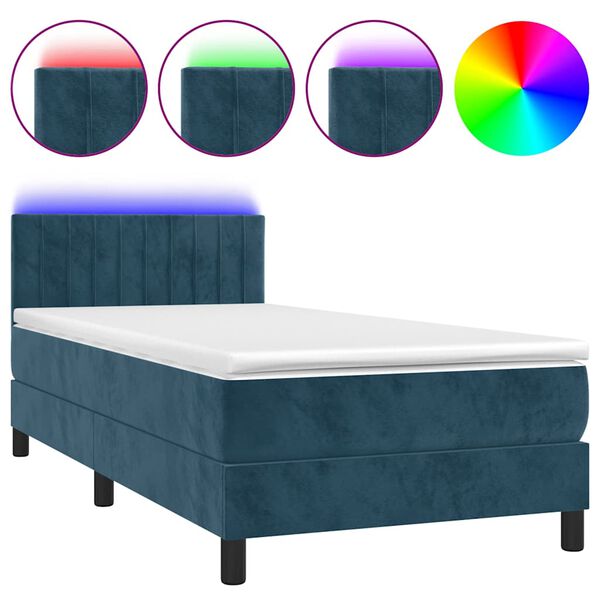 vidaXL Boxspring met matras en LED fluweel donkerblauw 100x200 cm