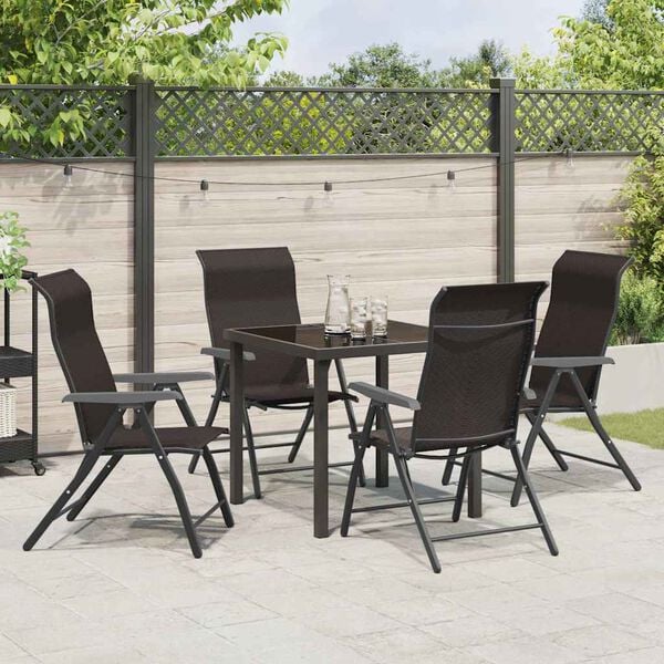 vidaXL Tuin eettafelset 5 pcs Zwart Koffie Gepoedercoat staal