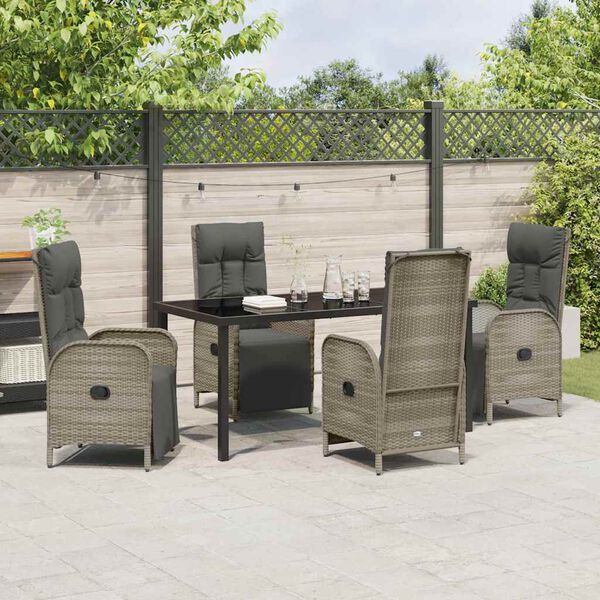 vidaXL Tuin eettafelset met kussen 5 pcs Grijs poly rattan