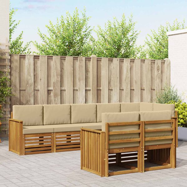 vidaXL Sofa-Sets 8 pcs Natuurlijk en Beige Massief Acaciahout