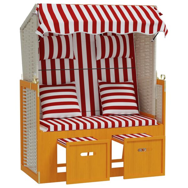 vidaXL Strandstoel met kussens poly rattan en hout rood en wit