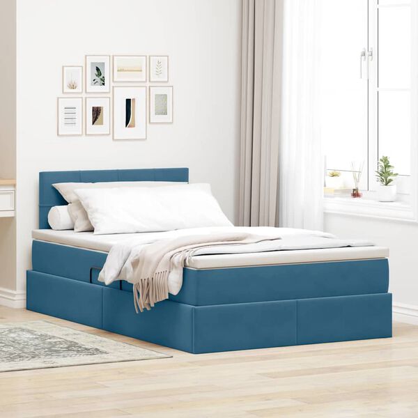vidaXL Opslag bed met matras Donkerblauw 120 x 200 cm Fluweel