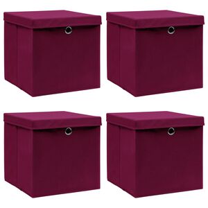 vidaXL Opbergboxen met deksel 4 st 32x32x32 cm stof donkerrood
