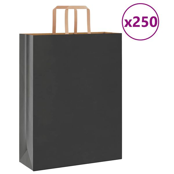 vidaXL Papieren zakken 250 st met hengsels 32x12x42 cm zwart