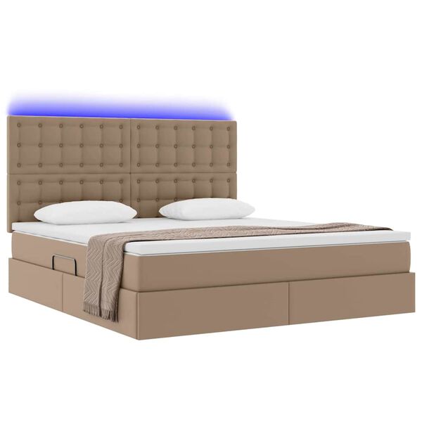 vidaXL Opbergbed met LED met matras Cappuccino 160 x 200 cm Nep Leer