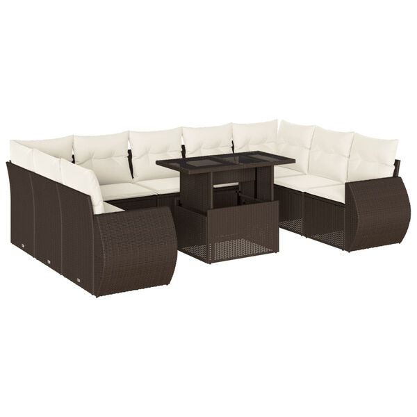 vidaXL 10-delige Loungeset met kussens poly rattan bruin