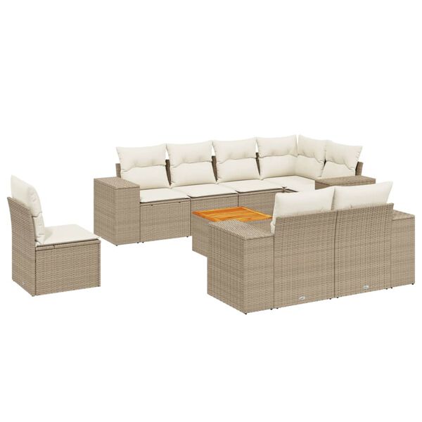 vidaXL 9-delige Loungeset met kussens poly rattan beige
