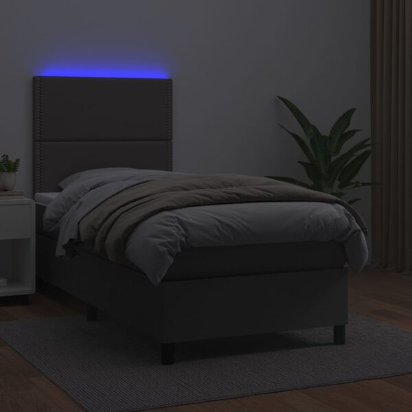 vidaXL Boxspring met matras en LED kunstleer grijs 80x200 cm