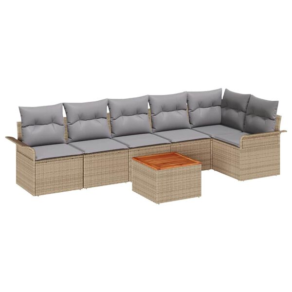vidaXL Tuinbankenset met kussen 7 pcs Beige poly rattan