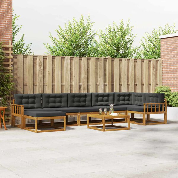 vidaXL Buiten bankenset met kussen 8 pcs Natuurlijk en Antraciet