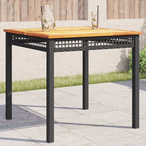 vidaXL Tuintafel 80x80x75 cm poly rattan en acaciahout zwart
