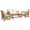 vidaXL 4-delige Loungeset met kussens massief acaciahout