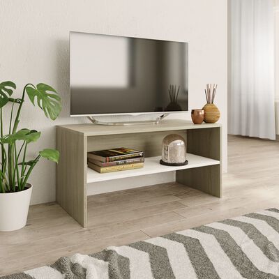 vidaXL Tv-meubel 80x40x40 cm bewerkt hout wit en sonoma eikenkleurig