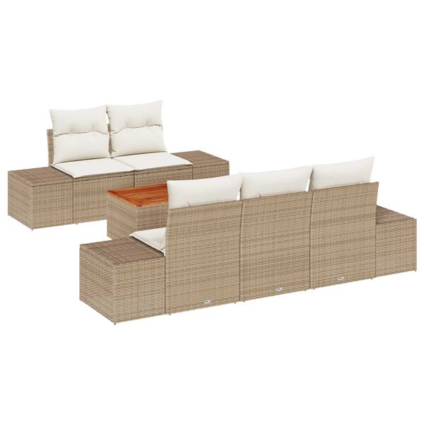 vidaXL Tuinbankenset met kussen 6 pcs Beige poly rattan