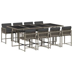 vidaXL 9-delige Tuinset met kussens poly rattan grijs