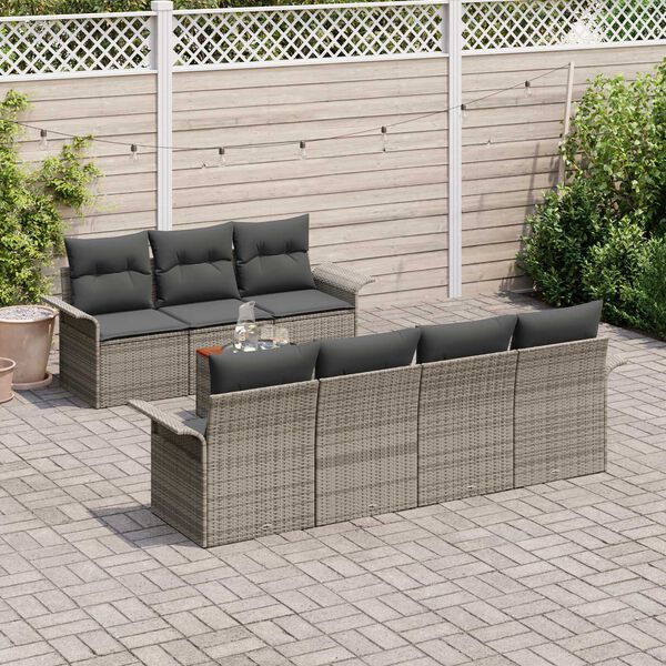 vidaXL Tuinbankenset met kussen 8 pcs Grijs poly rattan