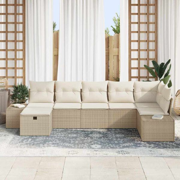 vidaXL Bankstel met kussen 7 pcs poly rattan