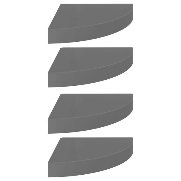 vidaXL Hoekschappen zwevend 4 st 25x25x3,8 cm MDF hoogglans grijs