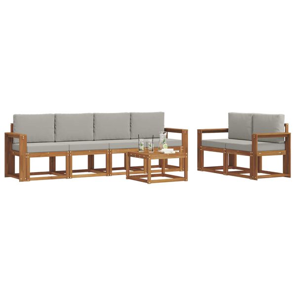 vidaXL Buiten bankenset met kussen 7 pcs Natuurlijk en Lichtgrijs