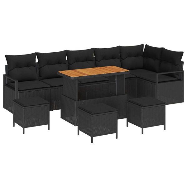 vidaXL Tuin Sofa Set met kussen 10 pcs Zwart Poly riet