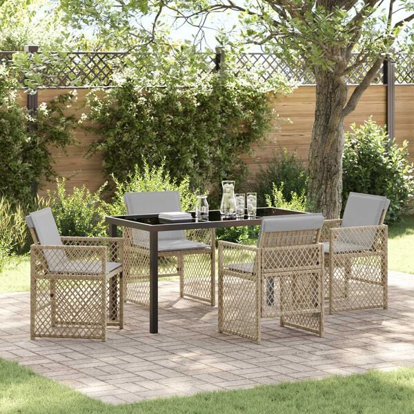 vidaXL Tuin eettafelset 5 pcs Beige poly rattan