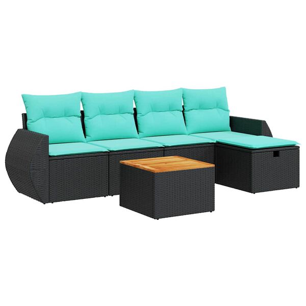 vidaXL 6-delige Loungeset met kussens poly rattan zwart