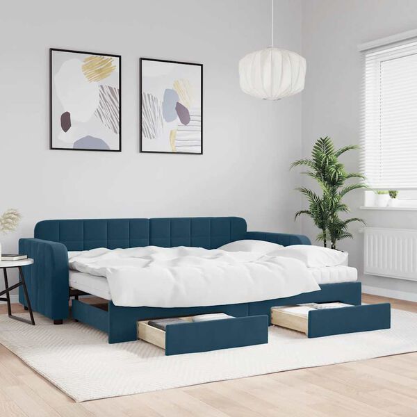 vidaXL Slaapbank met onderschuifbed en lades 80x200 cm fluweel blauw