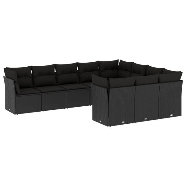 vidaXL 10-delige Loungeset met kussens poly rattan zwart